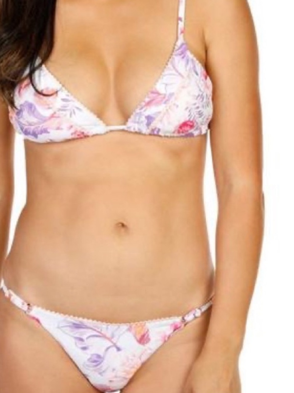 NWT Nanette Lepore azeala White Floral Triangle Bikini Pink & Purple size L/12